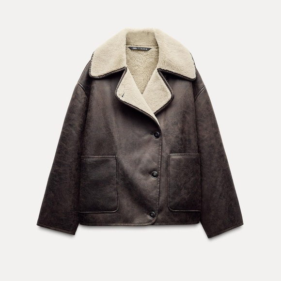 ZARA BROWN DOUBLE FACED JACKET - Picture 2 of 3